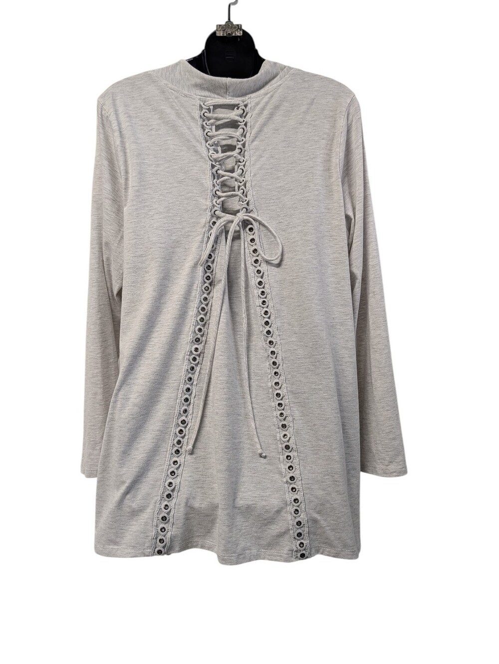 Cyrus womens Light Gray Open Front Lace Up Back Cardigan Drape Jacket Size 2X - Picture 2 of 8